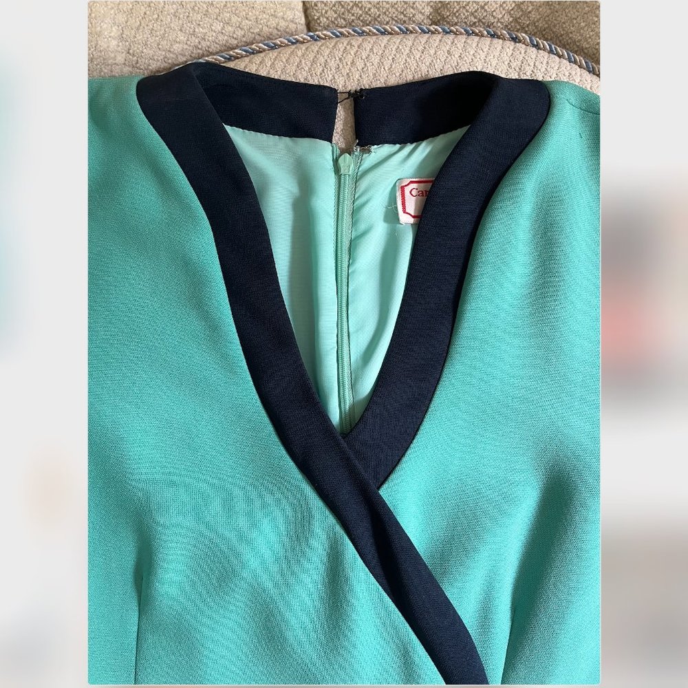 Teal, Light Blue Vintage Carolina Herrera Midi Dress - Image 3